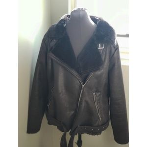 Lane Bryant Faux Leather/Fur Bomber Jacker